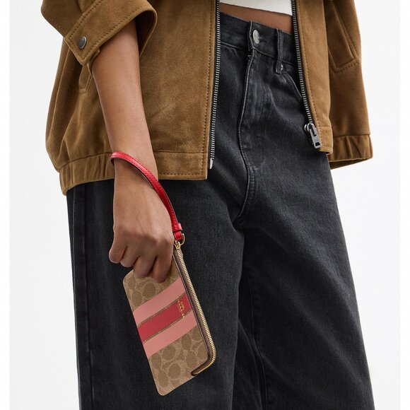 Corner Zip Wristlet In Signature Canvas With Stripe - Picture 1 of 3